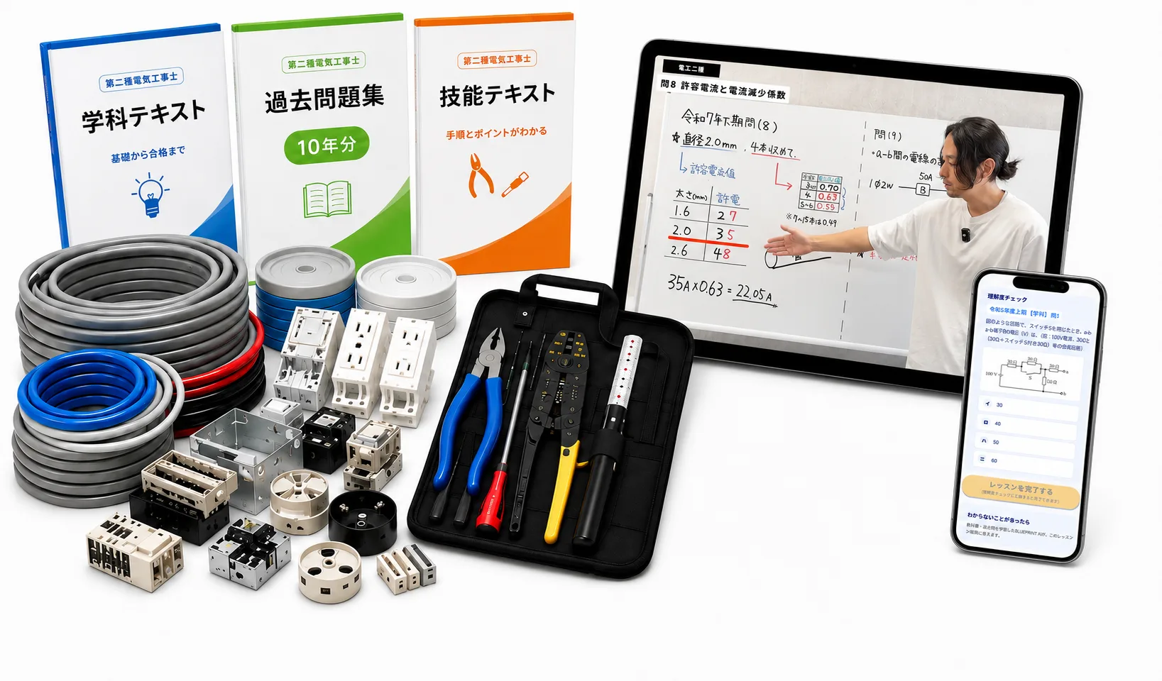 お届けする教材・工具・技能試験キット一式